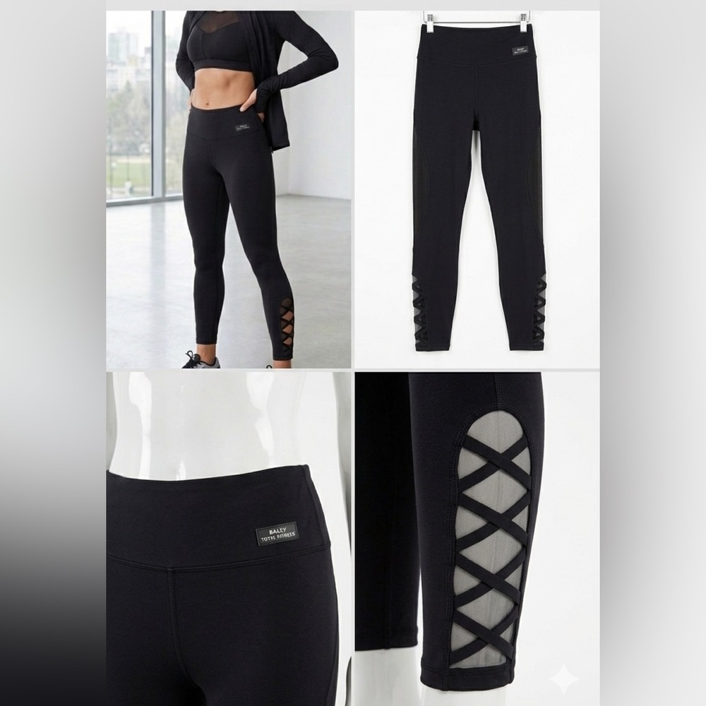 Bally Total Fitness Black Lattice Hem Leggings Mesh Panel Women’s Medium